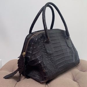 NANCY GONZALEZ BROWN CROCODILE LEATHER HANDBAG